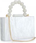 Acrylic Purses Evening Clutch Bag Marbling Handbags for Women Cross Body Bag with Pearl Chain Formal Wedding Prom Party (White)