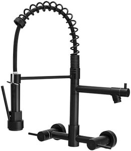 AIMADI Black Wall Mount Kitchen Faucet with Pull Down Sprayer Pot Filler