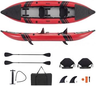 GYMAX Inflatable Kayak, 12.5Ft 507lbs Tandem Kayak with 2 Aluminum Paddles, 2 Padded Seats, Footrests, 2 Fins, Hand Pump, Carry Bag & Repair Kit, 2 Person Fishing Touring Kayak for Adults Youth (Red)