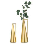 Sziqiqi Gold Tall Vase for Flowers - 33/41cm Modern Metal Pitcher Vases Set of 2 Decorative Conical Vase for Table Single Stem Vase for Pampas Fake Flowers Twigs Nordic Floor Vase for Room Decor