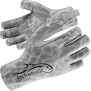 Fishoholic UPF50+ Fingerless Fishing Gloves - Sticky Grip Sun Protection Glove - Kayaking Paddling or Rowing