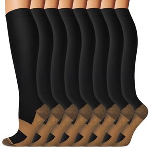 Iseasoo Copper Knee High Compression Socks For Men & Women - Best For Running,Athletic,Medical,Pregnancy and Travel -15-20mmHg (L/XL, Black)