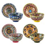 Henten Home 4-Piece Soup Bowls Set, Dessert Bowl for Soup/Cornflakes/Breakfast/Ice Cream, Colorful Shallow Bowl for Side Dish Snack Appetizer, Boho Bowl Set Multicoloured