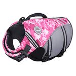 VIVAGLORY Sports Style Dog Life Jacket with Extra Flotation, Adjustable & Durable Swim Vest with Secure Fastening System for Large Dogs, Camo Pink