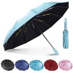 Lychico Umbrella, Windproof Travel Umbrella - Compact Automatic Folding Umbrellas for Rain, 12 Ribs Wind Resistant Portable Umbrellas for Single Hand Use, Small,Light, Strong Backpack Umbrella, Blue