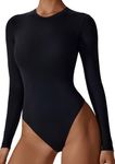 KEOYA Women's Yoga Bodysuit Long Sleeve Slim Fit Dance Leotards Half Zipper Short One Piece Jumpsuits Strappy Stretch Full Length Flare Jumpsuits 01 Black S