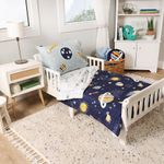 Space Toddler Bedding Set EXPRESSIONS (3 Piece Set, Fits Standard Crib Mattress) Includes Microfiber Reversible Comforter, Fitted Sheet, Pillowcase for Kids