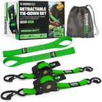 Rhino USA Retractable Ratchet Straps (2-Pack) - 1 Inch x 10 Feet (1,209lb Break Strength) - Auto Self Retracting Tie Down Straps for Truck, Cargo Trailer, Motorcycle, Rad & More - Green