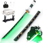 RENGENG Light Up Sanemi Sword, 30 Inches Rechargeable Pre-Assembled Plastic Replica with Belt & Stand & Spinner, Original Texture Sword