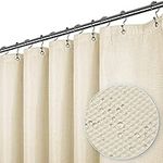 LiBa Waffle Weave Fabric Cream Shower Curtain, 72 W x 72 H Water Repellent & Heavyweight, Hotel Quality & Machine Washable Cloth Linen Shower Curtains Set and for Bathroom