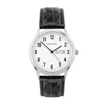 Sekonda Easy Reader Ladies 36mm Quartz Watch in White with Analogue Day/Date Display, and Black Leather Strap 30121