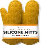 HOMWE Professional Silicone Oven Mitt, Oven Mitts with Quilted Liner, Heat Resistant Pot Holders, Flexible Oven Gloves, 1 Pair, 13.7 Inch, Yellow