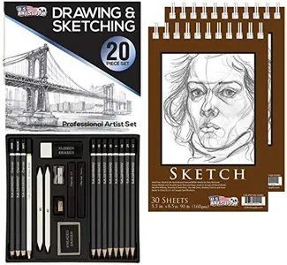 U.S. Art Supply 20 Piece Professional Artist Sketch Set in Hard Storage Case - Sketch & Charcoal Pencils, Pastel, Stumps, Eraser, Sharpeners - Bonus (Pack of 2) -5.5" x 8.5" Sketch Pads