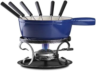 Artestia Swiss Traditional Cast Iron Cheese Fondue Pot Set, Campimg Fondue Set for Cheese, Meat & Chocolate (Blue)