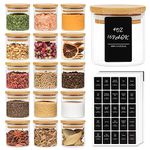 ComSaf 16Pcs Glass Spice Jars with Bamboo Lid, 4oz/120ml Airtight Round Spice Containers with 275 Black Lables, Empty Seasoning Jars for Spice Salt Sugar