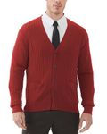 KALLSPIN Men's Cardigan Sweater Wool Blend Cable Knit Button Sweater Cardigan with Pockets(Santa Red, Large)