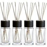 Whole Housewares Clear Glass Diffuser Bottles with Reed Sticks & Black Wood Caps - Reed Diffuser Bottles | Home Fragrance Fresheners Diffusers Kit Set| Room Fresheners for Home | Set of 4, 3.4oz