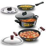 Hawkins Aluminium Futura 3 Pieces Cookware Set 1, Induction Cookware Set - Hard Anodised Frying Pan, Kadhai And Cook-N-Serve Bowl With One Hard Anodised Lid, Black (Iaset1)