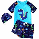 YAGATA Baby Toddler Boys 3 Pieces Swimsuit Set Boys Swimwear Dinosaur Bathing Suit Rash Guards UPF 50+, Blue2, 8-9 Years