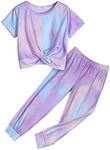 Arshiner Summer Little Girl's Tie Dye Joggers Sweatpant Sport Pants Sets with Pocket Set Blue 14