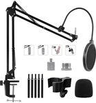 Microphone Stand Boom Arm for Blue Yeti, Nano, Shure SM7B, Fifine K688 K669B, AT2020 and Other Mic, Adjustable Suspension Desk Mic Stand with 3/8"to 5/8" 1/4" Screw, Pop Filter, Mic Clip, Cable Ties