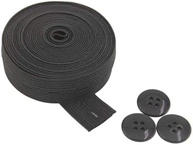 Flat Sewing Band Spool with Buttonholes, Elastic Stretchable, Ideal for DIY Waistbands and Necklines (Black, 3/4 inch × 3 Yards)