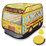Playbees Musical School Bus Pop Up Play Tent with 3 Openings - Tent for Toddlers - Sound Button w/Carry Bag - Indoor & Outdoor - Pretend Playhouse - Pop Up Tents- Great Gifts for Kids, Boys & Girls