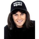 ALLAURA - Wayne Wig with Hat - Costume Wigs For Men 80s Heavy Metal Rocker Wig 1980s Black Mullet Wig - Halloween Costumes for Men