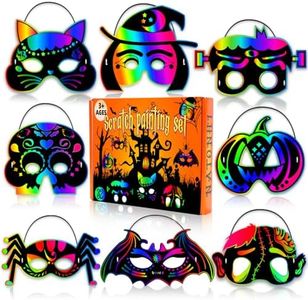 Natonhi 32Pcs Halloween Crafts for Kids Rainbow Scratch Mask, Halloween Games Scratch Art and Craft Kit Halloween Classroom Activities Favors Party Supplies