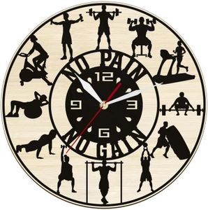 qeznef Strength Fitness No Pain No Gain Gym Laser Cut Wooden Wall Clock Decor Bodybuilding Sport Event Keep Fit Art Wall Watch