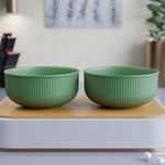 The Earth Store Green Fringe Ceramic Snack Bowls Set of 2 for Serving Pasta, Noodle, Maggi, Cereal Microwave Safe Salad Bowl, Mixing Bowl for Snacks- 550 ML Each