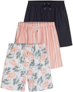 Real Essentials 3 Pack Mens Swim Trunks Shorts Men Short Beach UPF Swimwear Swimming Swimsuit Bathing Suit Pool Mesh Lining 7 Inch Inseam Surf Verano