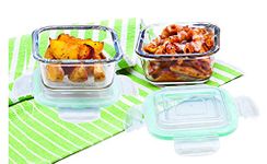 Signoraware Square Lock n Store High Borosilicate Bakeware Safe Glass Set, 520ml, Set of 2, Clear