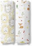 haus & kinder Jungle Collection 100% Cotton Muslin Swaddle Wrap for New Born Baby Boy and Girl, Size 100cm x 100cm, Pack of 2 (Lion - Woodland)