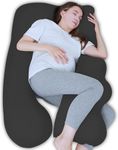 Lovely Care Pregnancy Pillows for Sleeping - Removable Cooling Cover J+i Shaped Full Body Pillow - Support for Back, Legs, Belly, Hips - 57 Inch Maternity Pillow for Women - Black