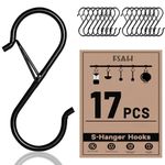 17 Pcs S Hooks for Hanging, Heavy Duty S Shaped Hooks Black, Kitchen Hooks, Closet Rod S Hanger Hooks for Plants, Pots, Towels and Bags, with Safety Buckle Design, 3.5 Inch