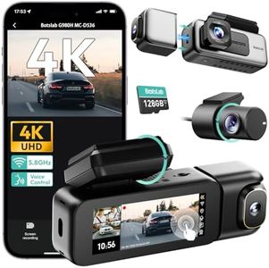 BOTSLAB 3 Channel Dash Cam 4K with 128GB Card, 3.18" Touch Screen, Voice Control, 4K Front and 1080P Rear Inside Loop Recording, 5.8GHz WiFi, GPS, Night Vision, WDR, Parking Mode