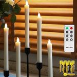 Rhytsing Ivory 10" Flameless Taper Candles with Timer, Battery Operated Dinner Candles, Push-Activated, Wax Drip, Warm White Light, Remote & Batteries Included - Set of 5