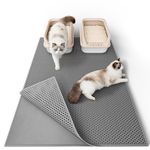 Garoopion Cat Litter Mat, 90 X 76 cm EVA Litter Trapping Mat, Double Layer Honeycomb Holes Design, Grey, 1 Side Connected