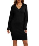 SUNDELL Women's Sweater Dress V Neck Casual Knit Pullover Sweater Dresses Long Sleeve Jumper Fall Winter (Black-S)