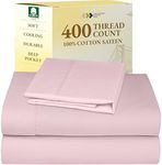 Softest 100% Cotton Sheets, Twin Sheets Set, 400 Thread Count Sateen Sheet Set Twin, Bedding for Dorm Rooms & Adults, Deep Pocket Sheets, Cooling Sheets, Twin Bed Sheets (Pink)