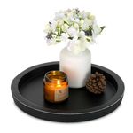 Black Round Decorative Coffee Tray: Hanobe Wooden Trays for Coffee Table Centerpieces Dining Room Circle Wood Ottoman Serving Tray for Bathroom Kitchen Counter Candle Holder