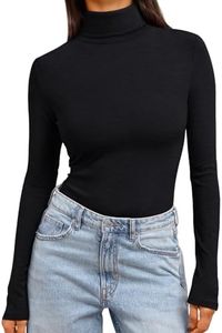 Trendy Queen Women's Turtleneck Long Sleeve Shirts Fall Fashion BasicThermal Underwear Tops Winter Clothes 2024 Black S