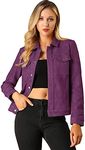 Allegra K Women's Turn-Down Collar Flap Pockets Snap Button Faux Suede Jacket Purple XX-Large