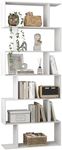 Yusong Bookshelf, Geometric Bookcase S Shaped Book Shelves Unit for Living Room, 6 Tier Tall Decorative Display Shelf for Bedroom, Study Room, White