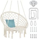 Best Choice Products Handwoven Cotton Macrame Hammock Hanging Chair Swing for Indoor & Outdoor Use w/Backrest - Beige