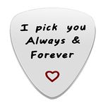 Men Women Guitar Pick I Pick You Always&Forever Music Gift Valentine Anniversary Wedding Stainless Steel (Polished)