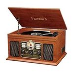 Victrola Nostalgic 6-in-1 Bluetooth Record Player & Multimedia Center with Built-in Speakers | 3-Speed Turntable, CD & Casette, FM Radio | Espresso | VTA-200B-ESP-INT