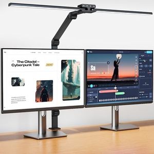 KableRika Schreibtischlampe LED Dimmbar, 24W 80cm ultrahelle Doppelkopf Schreibtischlampe Klemmbar, 1200lm Augenschutz Büro Tischlampe Mit Schwenkarm, Monitor Lampe, Tageslichtlampe, Auto-Dimmen