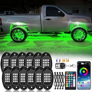 ZONECONA 12Pods RGB LED Rock Lights Kit with APP/RF Remote Control, Car Underglow Lights with Dual Zone Brake Multicolor Neon Underbody Lights Waterproof 12V for Trucks Pickup Jeep Golf Cart SXS ATV